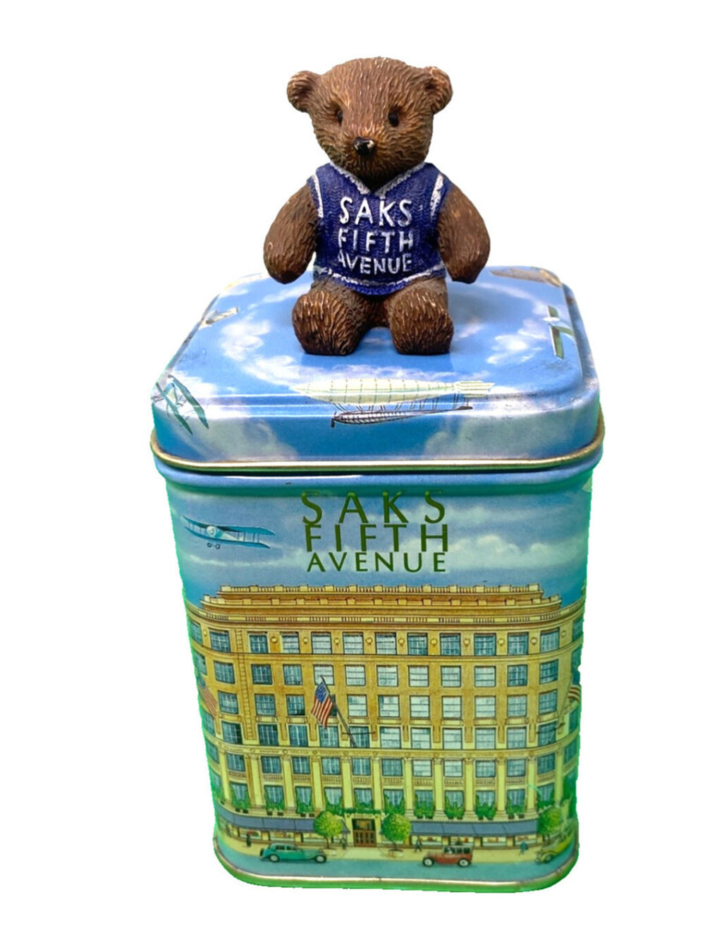 Saks Fifth Avenue Vintage Teddy Bear Tin 6” x 3” x 3”